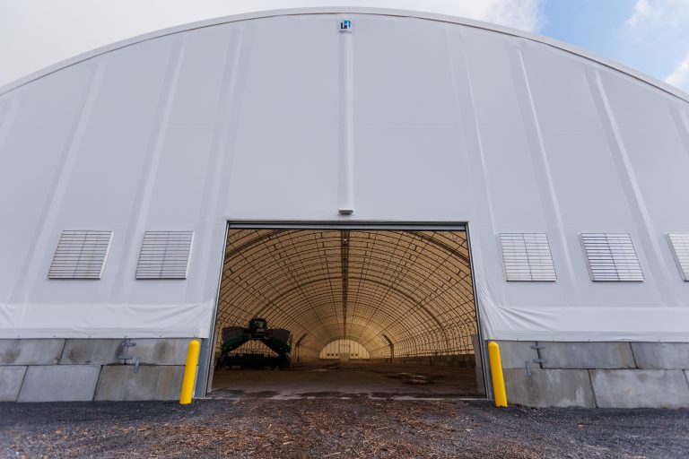 Fabric building - large garage door opening